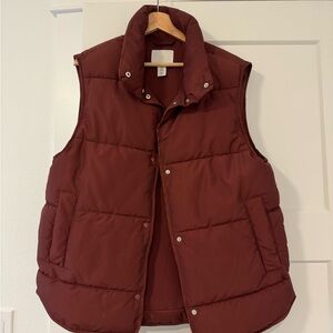 H&M Red Quilted Vest with High Collar